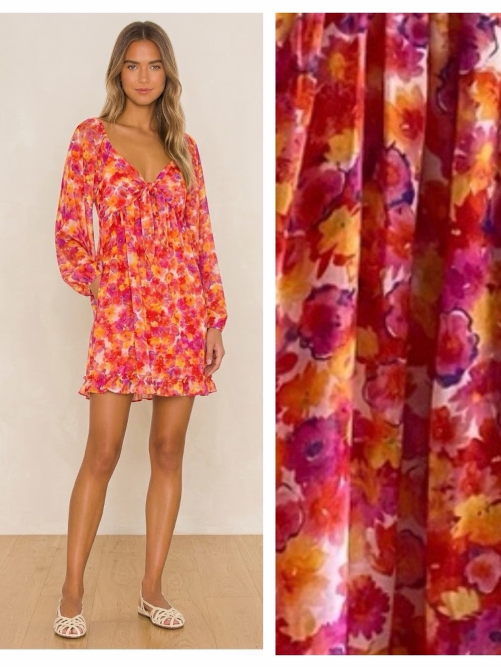 Misa Pink Orange Yellow Floral Chiffon Dress Romper XS - Picture 1 of 16